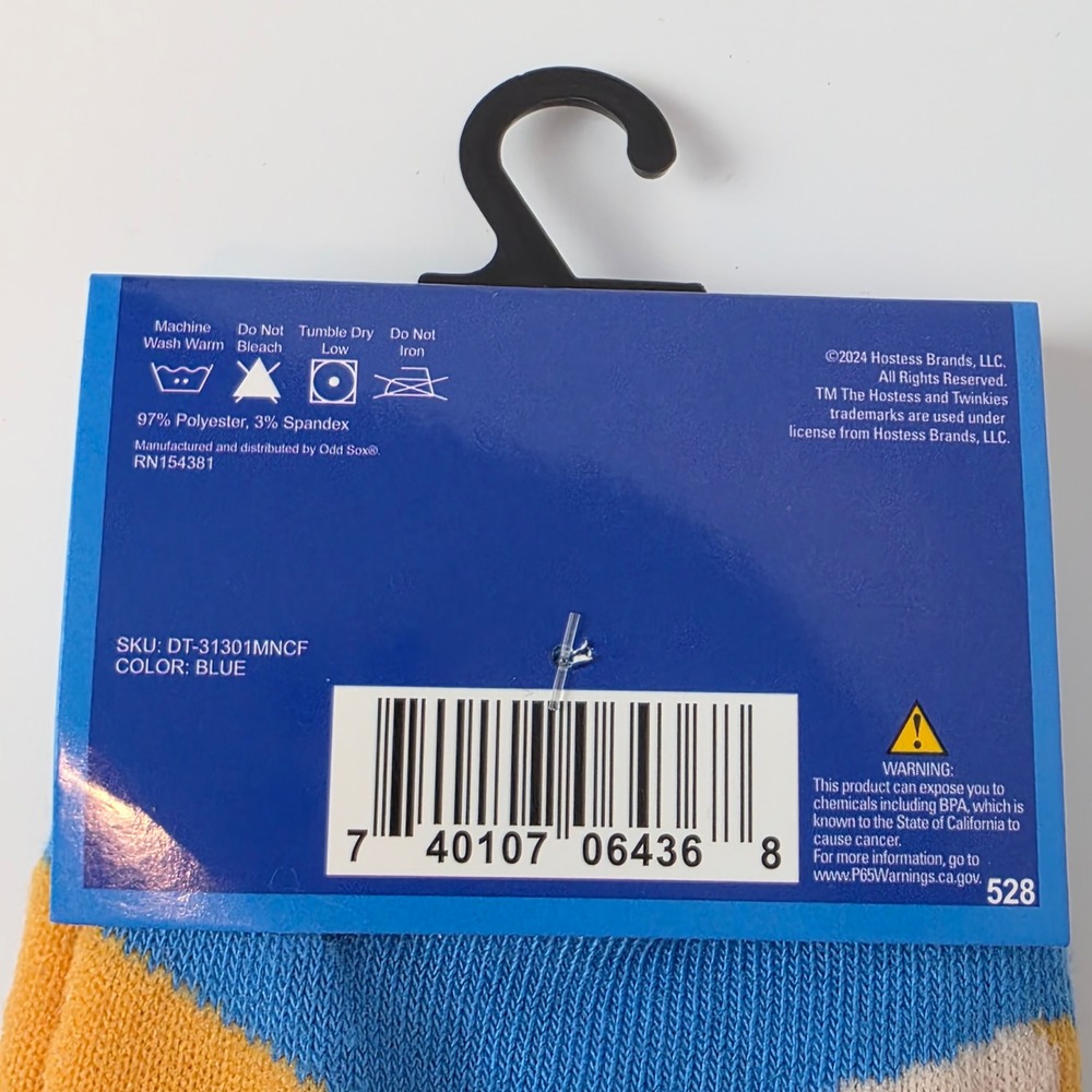 Hostess Twinkies Crew Socks Fits Men Shoe Size 6-12 Blue Orange Treat‎ Novelty - Picture 6 of 8